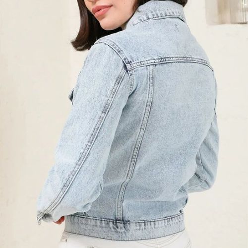 Veste en jean à bouton poche à rabat - SHEIN - Modalova