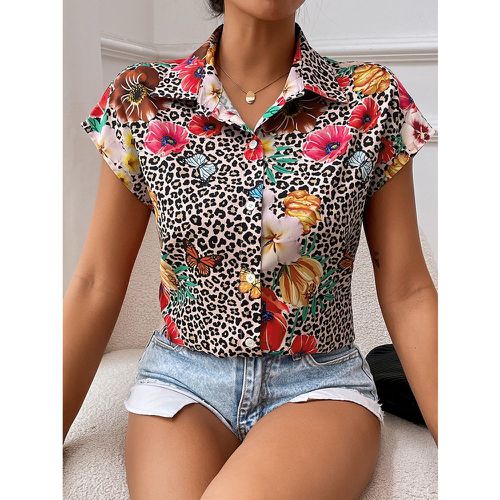Chemise à imprimé léopard et floral manches chauve-souris - SHEIN - Modalova