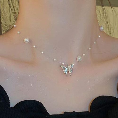 Collier à fausse perle à pendentif papillon - SHEIN - Modalova