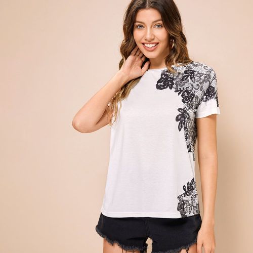 T-shirt à imprimé floral à col rond - SHEIN - Modalova