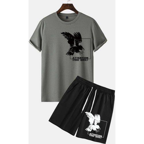 Short & T-shirt à imprimé aigle et slogan - SHEIN - Modalova