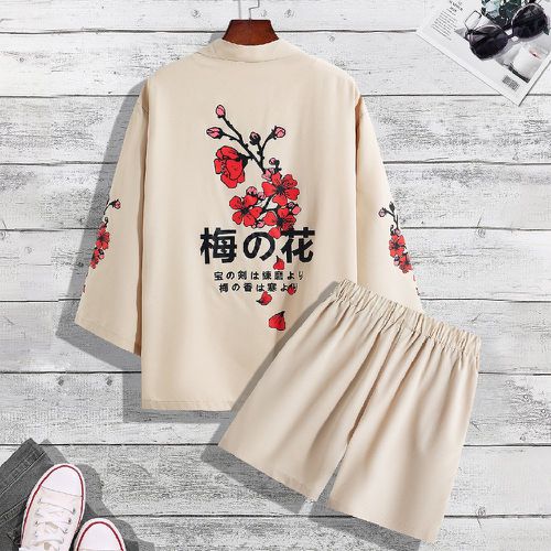 À imprimé lettre japonaise et floral Kimono & à cordon Short (sans t-shirt) - SHEIN - Modalova