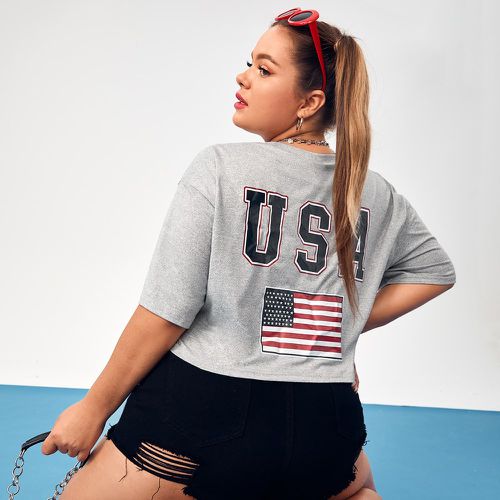 T-shirt à imprimé lettre et drapeau américain - SHEIN - Modalova
