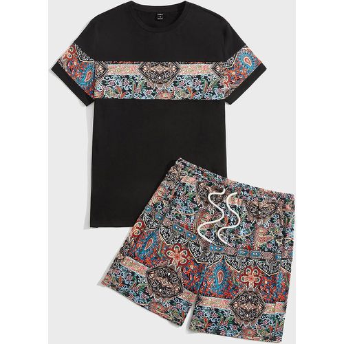 T-shirt à imprimé floral & Short à cordon - SHEIN - Modalova