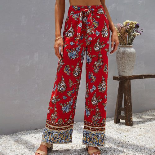 Pantalon ample à imprimé floral à nœud - SHEIN - Modalova
