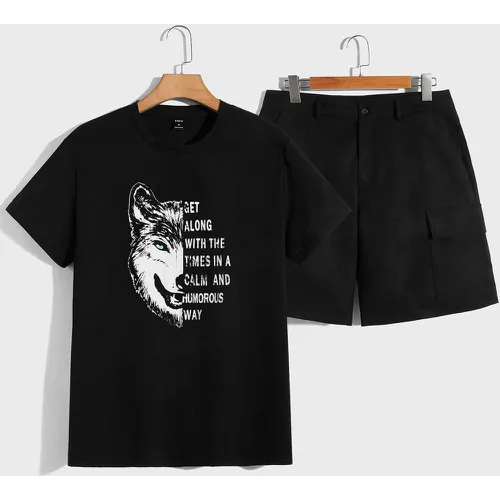 T-shirt à imprimé loup et slogan & Short cargo - SHEIN - Modalova