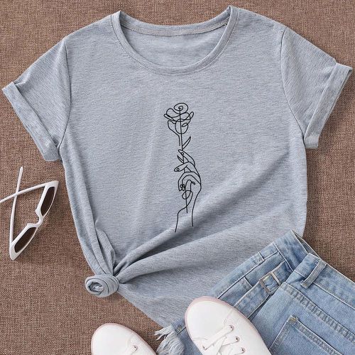 Pièce T-shirt à imprimé main et floral - SHEIN - Modalova