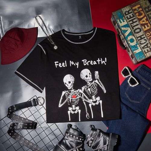 T-shirt à motif slogan et squelette à surpiqûres - SHEIN - Modalova
