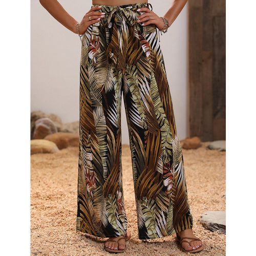 Pantalon ample à imprimé tropical ceinturé - SHEIN - Modalova