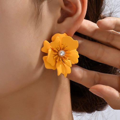 Clous d'oreilles à fausse perle à design fleur - SHEIN - Modalova