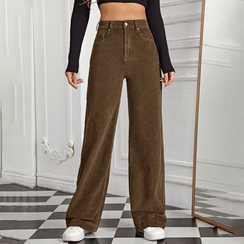Pantalon taille haute à poche en velours côtelé - SHEIN - Modalova