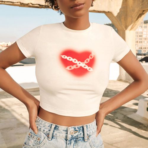 T-shirt à imprimé chaîne et cœur - SHEIN - Modalova
