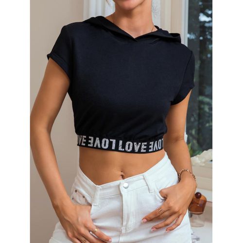 Sweat-shirt à capuche court à lettres - SHEIN - Modalova