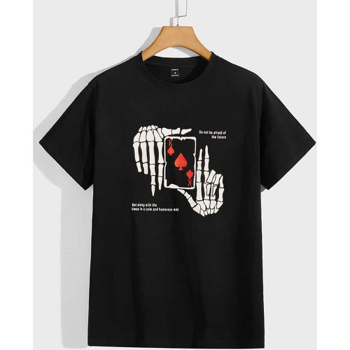T-shirt à imprimé main poker et squelette - SHEIN - Modalova