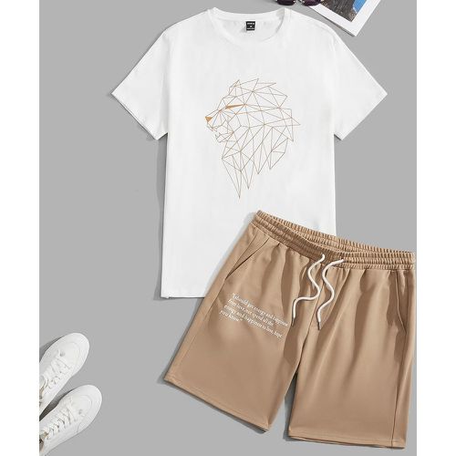 T-shirt à imprimé géométrique & Short de sport à slogan à cordon - SHEIN - Modalova