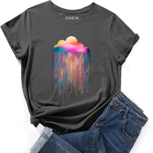 T-shirt à imprimé nuage et pluie - SHEIN - Modalova