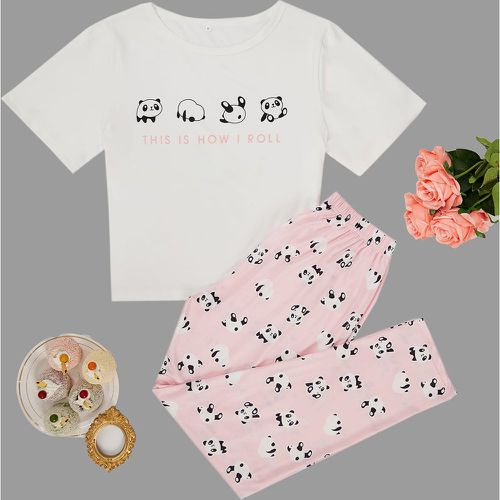 Ensemble pyjama pantalon & t-shirt panda et graphique de slogan - SHEIN - Modalova