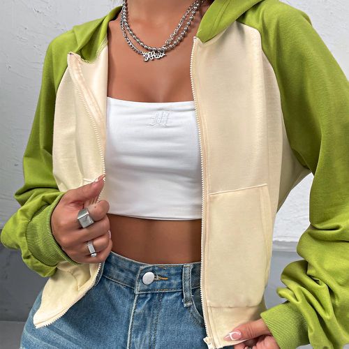 Sweat-shirt à capuche zippé à blocs de couleurs à manches raglan (sans camisole) - SHEIN - Modalova