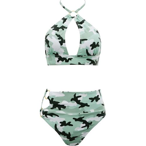 Bikini à imprimé camouflage découpe à lien anneau - SHEIN - Modalova
