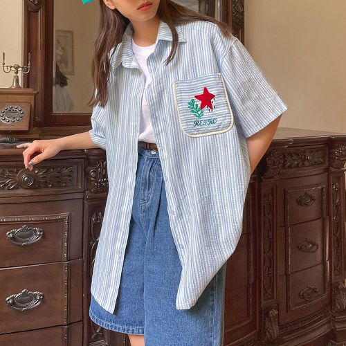 Chemise à rayures à broderie avec poche - SHEIN - Modalova