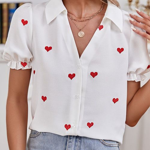 Chemise à broderie cœur à bouton - SHEIN - Modalova