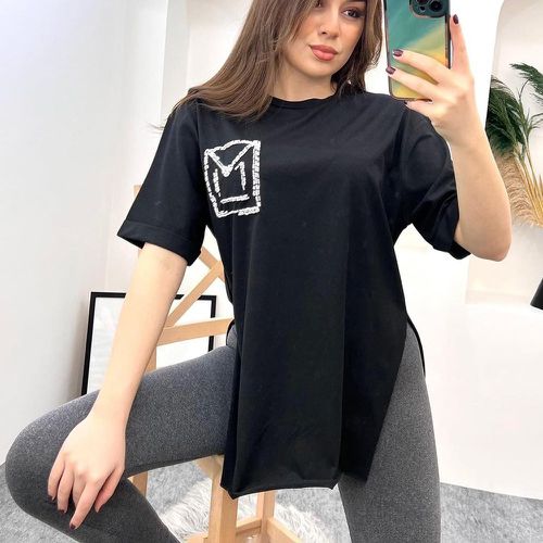 T-shirt à imprimé géométrique fendu - SHEIN - Modalova