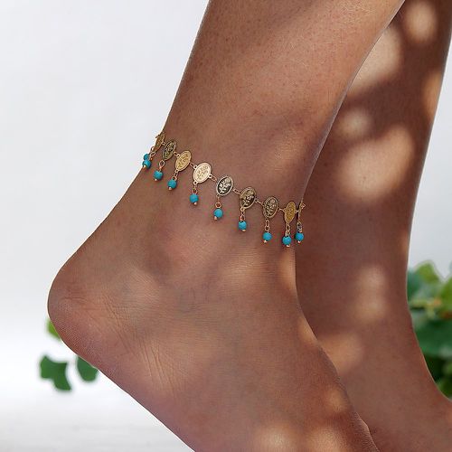 Bracelet de cheville à détail de fleur à détail ovale turquoise breloque - SHEIN - Modalova