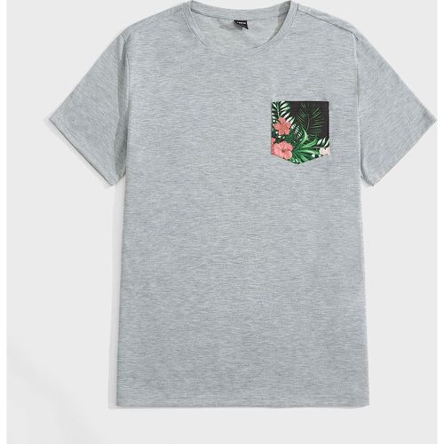 T-shirt à imprimé tropical patch à poche - SHEIN - Modalova