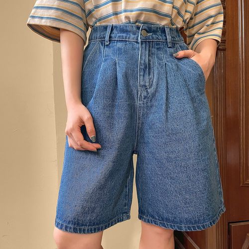 Short en jean taille haute à plis - SHEIN - Modalova