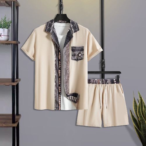 Chemise à imprimé géométrique avec poche & Short (sans t-shirt) - SHEIN - Modalova