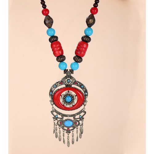 Collier à pendentif à blocs de couleurs à perles à franges en métal - SHEIN - Modalova