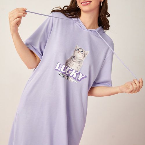 Robe t-shirt à imprimé animal et slogan à cordon à capuche - SHEIN - Modalova