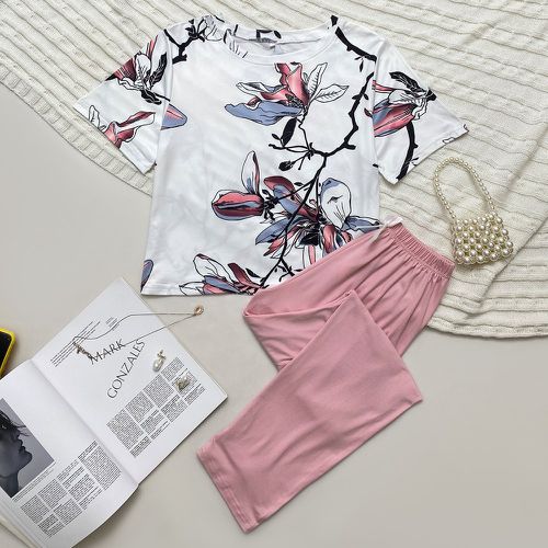 Ensemble de pyjama t-shirt à imprimé floral & Pantalon à nœud papillon - SHEIN - Modalova