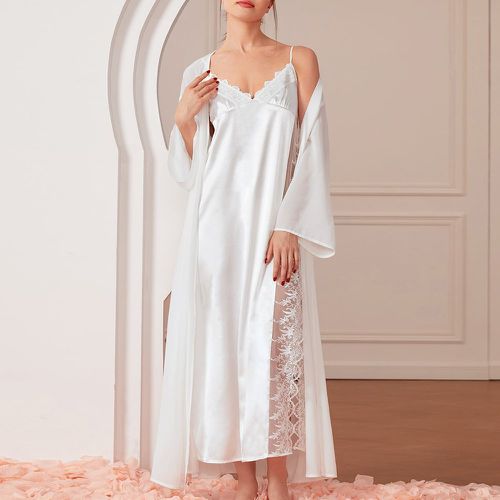Robe de nuit à fines brides en dentelle fendu & Peignoir - SHEIN - Modalova
