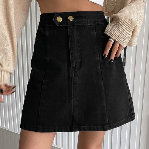 Jupe en jean taille haute à bouton trapèze - SHEIN - Modalova