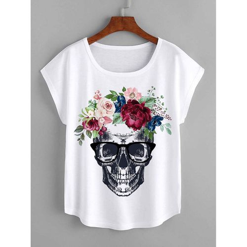 T-shirt à imprimé fleuri et squelette manches chauve-souris - SHEIN - Modalova