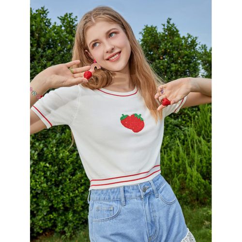 Top en tricot fraise patch à ourlet à rayures - SHEIN - Modalova