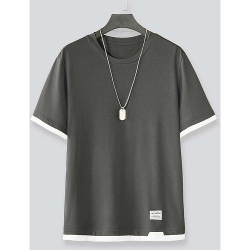 T-shirt à applique lettre à bordure contrastante sans collier - SHEIN - Modalova