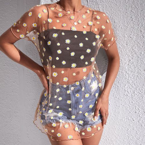 Cache-maillot à imprimé floral à ourlet ondulé transparent (sans camisole) - SHEIN - Modalova