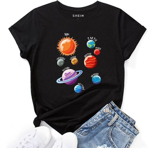 T-shirt à motif galaxie et lettres - SHEIN - Modalova