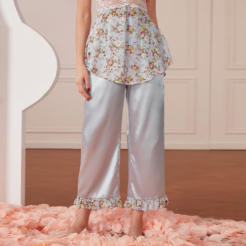 Pantalon à domicile à imprimé floral à volants en satin - SHEIN - Modalova