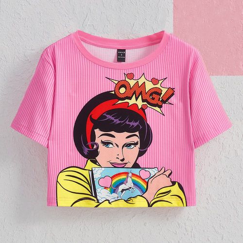 T-shirt court à imprimé pop art côtelé - SHEIN - Modalova