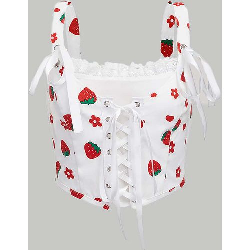 Top à fines brides à imprimé floral et fraise à lacets - SHEIN - Modalova