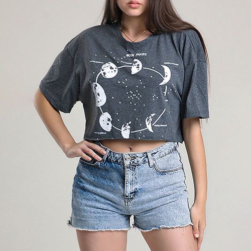 T-shirt court à imprimé lune et lettre - SHEIN - Modalova