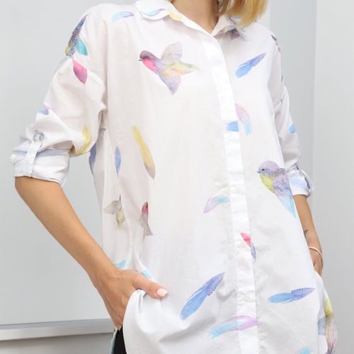 Chemise à imprimé oiseaux à manches pattes - SHEIN - Modalova
