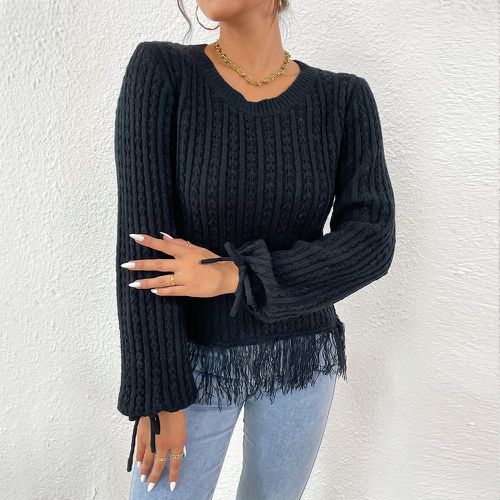Pull en tricot à nœud à franges texturé - SHEIN - Modalova