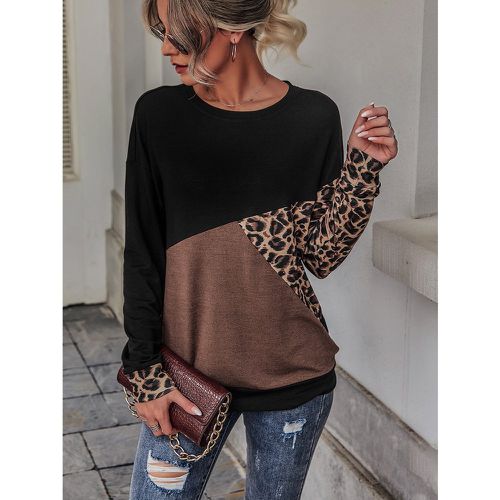 Sweat-shirt avec motif léopard à blocs de couleurs - SHEIN - Modalova