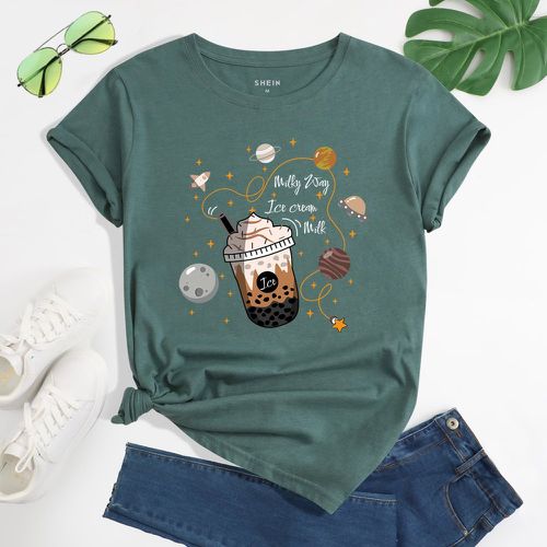 T-shirt à motif planète et lettres - SHEIN - Modalova