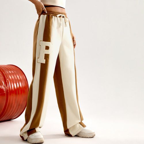 Pantalon de survêtement à applique lettre à blocs de couleurs à cordon - SHEIN - Modalova