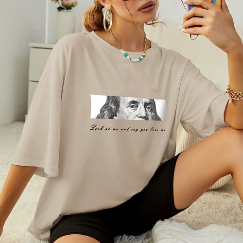 T-shirt oversize à motif visage et graphique de slogan - SHEIN - Modalova